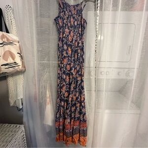 Angie Purple & Orange Floral Flared Pants Jumpsuit Spaghetti Straps M